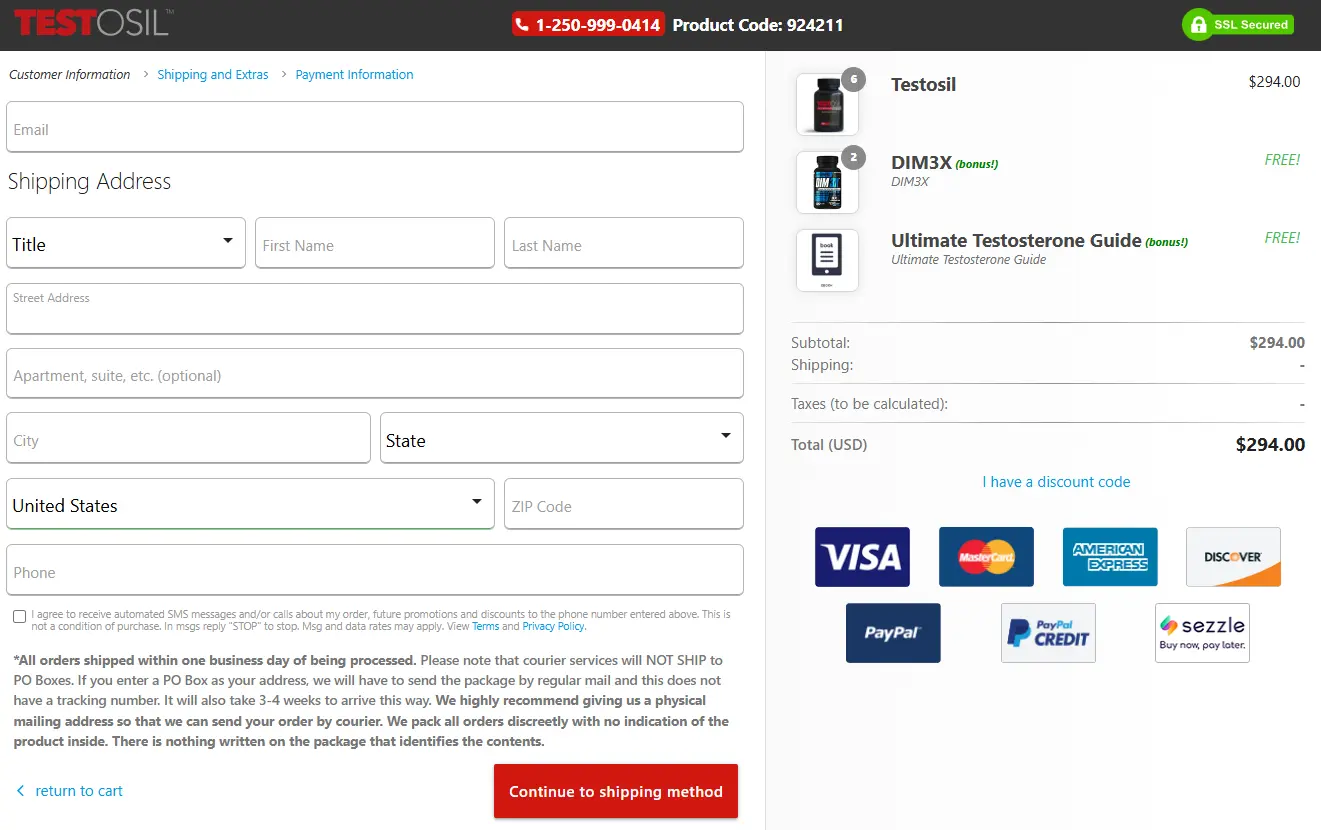 Testosil Order Page